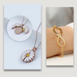 مجموعة قلادة وردة مع سوار انفنتيي مجموعة قلادة وردة مع سوار انفنتيي