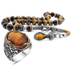 طقم خاتم فضة مع مسبحة